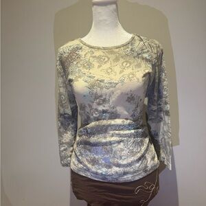 Y2K Sonoma Cream and Blue Floral Lace Long Sleeve Top